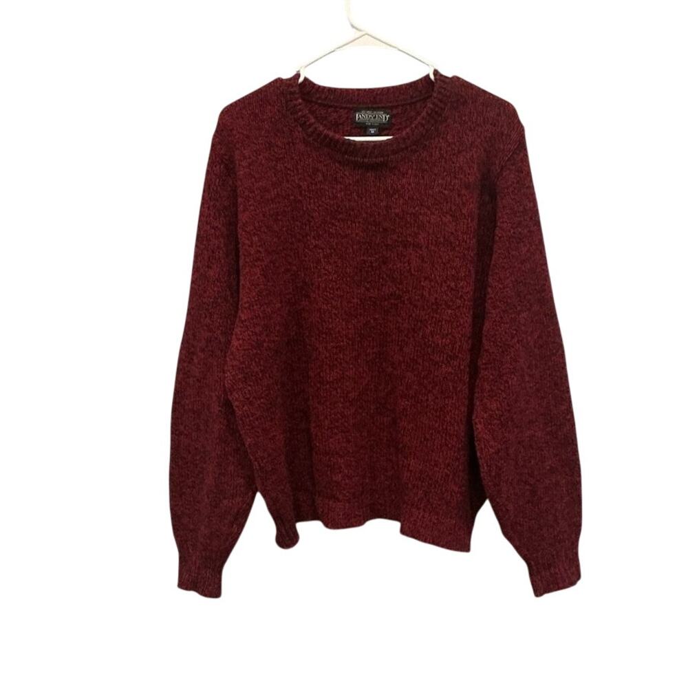Vintage Lands End Mens Wool Blend Crewneck Pull Over Sweater USA Red Fisherman M